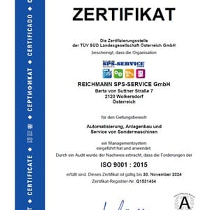 Zertifizierung nach ISO 9001 : 2015